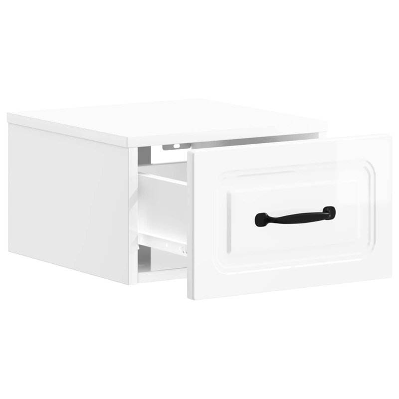 34.5cm W Manufactured Wood Bedside Table, High Gloss White