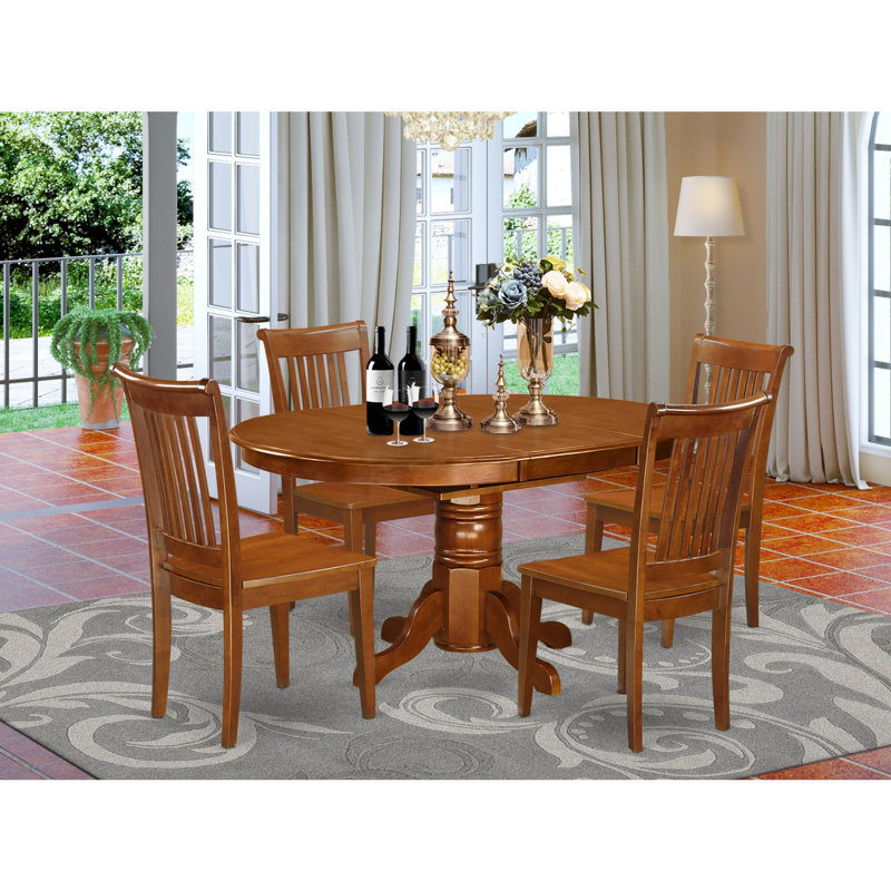5 Piece Dining Room Table Set Includes an Oval Kitchen Table with Butterfly Leaf and 4 Dining Chairs, 42x60 Inch, Saddle Brown