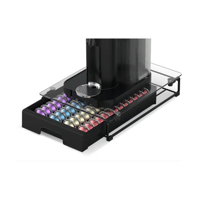 Crystal Tempered Glass Organizer Drawer Holder Compatible With Nespresso Vertuo Capsules, Compatible With 40 Big Or 52 Small Vertuoline Pods(Black) -  ELEMENTARY ENTERPRISE LLC, R5B07Z3YSJF7