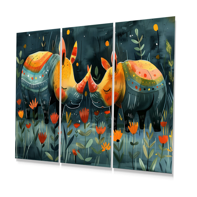 Terrina - Rhinocéros, ensemble d'art mural animal, Métal métal, H 28 po x l 36 po x P 1 po