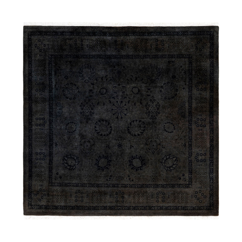 Tapis rond en laine noir 6 pi 0 po x 6 pi 1 po Huckstep