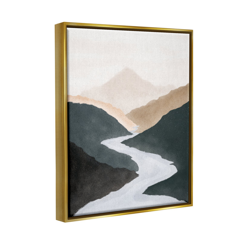 «Flowing River Nature Landscape Foggy Distant Mountain» par JJ Design House LLC - Peinture, H 31 po x l 25 po x P 1,7 po