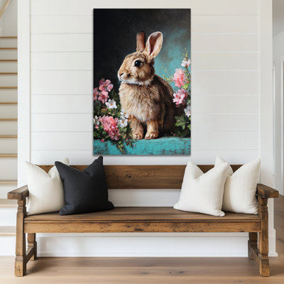  Bunny Canvas Wall Art - Spring and Easter Pictures Wall Decor with Rabbit and Flower Theme for Home Decoration, Gallery-Wrapped Canvas Print, 24×32 inches