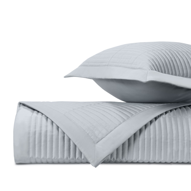 Channel Quilted Sateen Coverlet Set, Blue Gray, Queen Quilt + 2 Euro Shams
