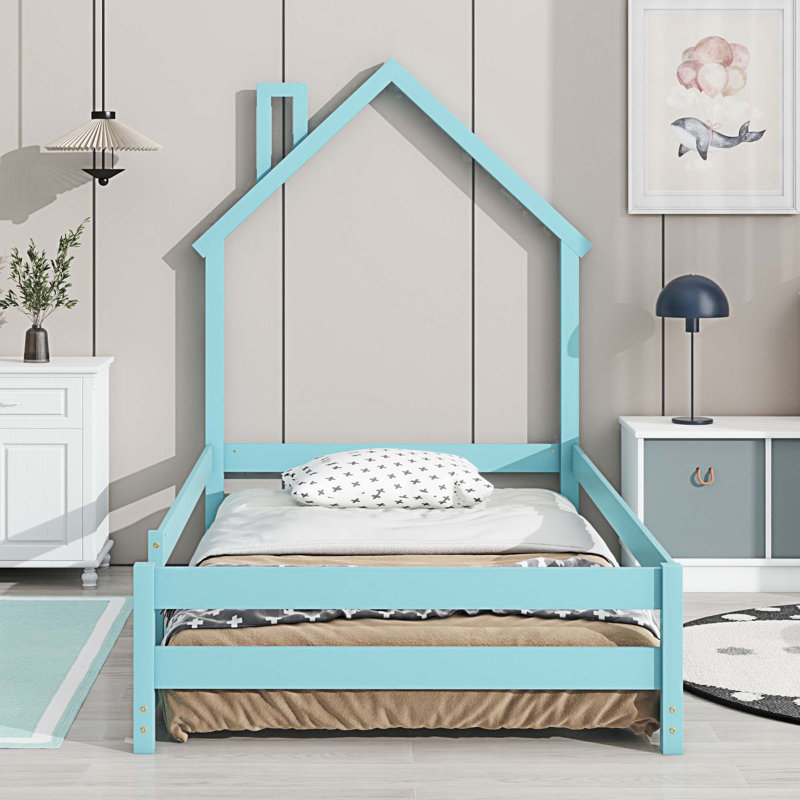 Lit en pin Alyssia + contreplaqué, Bleu sarcelle