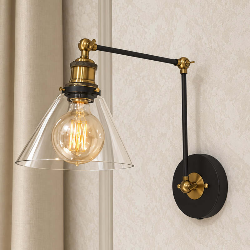Annariitta 1-Light Industrial Wall Lamp with Antique Brass Finish for Bedroom Reading