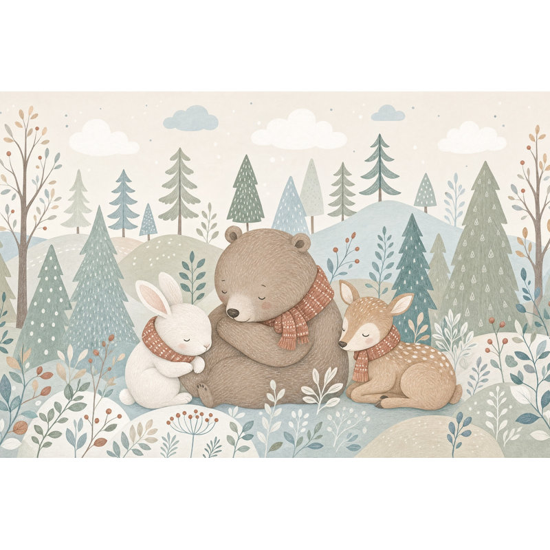 Papier peint animaux de forêt Woodland, 100 po x 96 po, Peler et coller