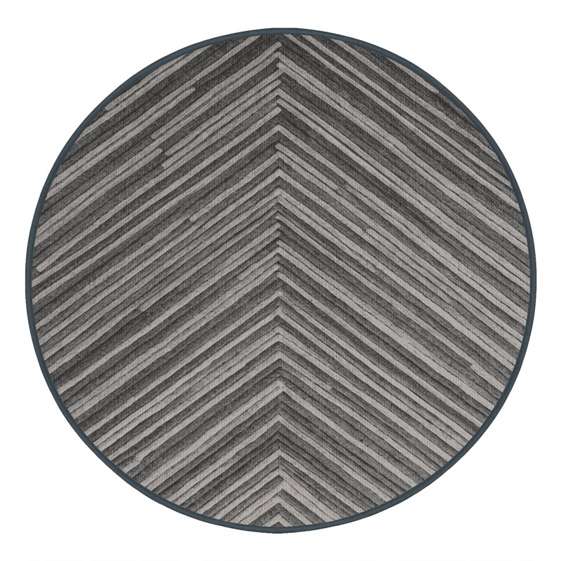 Washable Light Gray Dark Gray Striped Area Rug, Round 8'