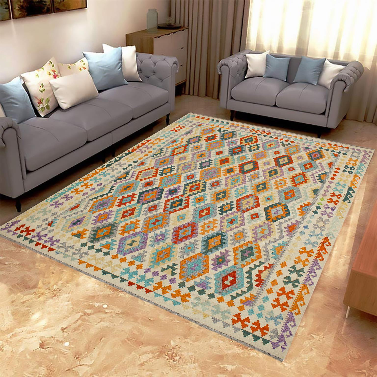 Isabelline Kemoria Geometric Handmade Rectangle 8'7'' x 10' Wool Area ...