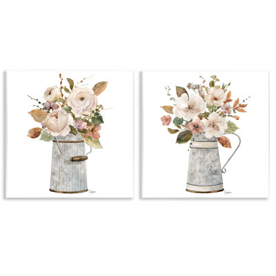 Bouquet champêtre dans un vase en fer, ensemble de 2 plaques murales, design par Livi Finn