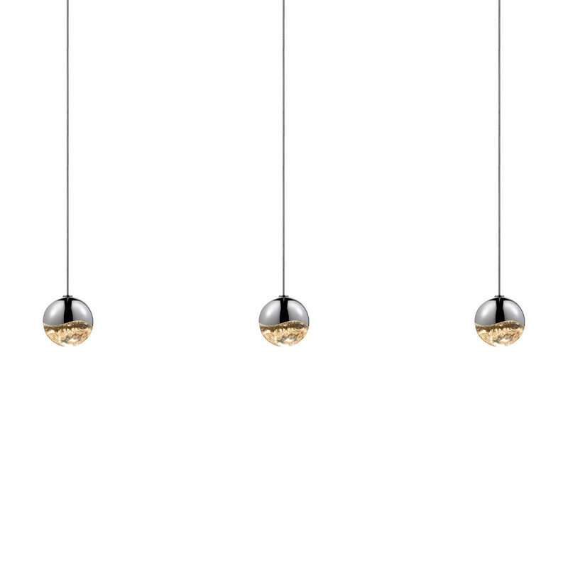 Luminaire suspendu à 3 lumières DEL pour îlot de cuisine Grapes, Chrome poli, H 2,5 po x l 36,5 po x P 2,5 po