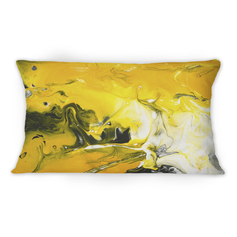 Coussin jaune avec imprimé d'art moderne jaune et noir