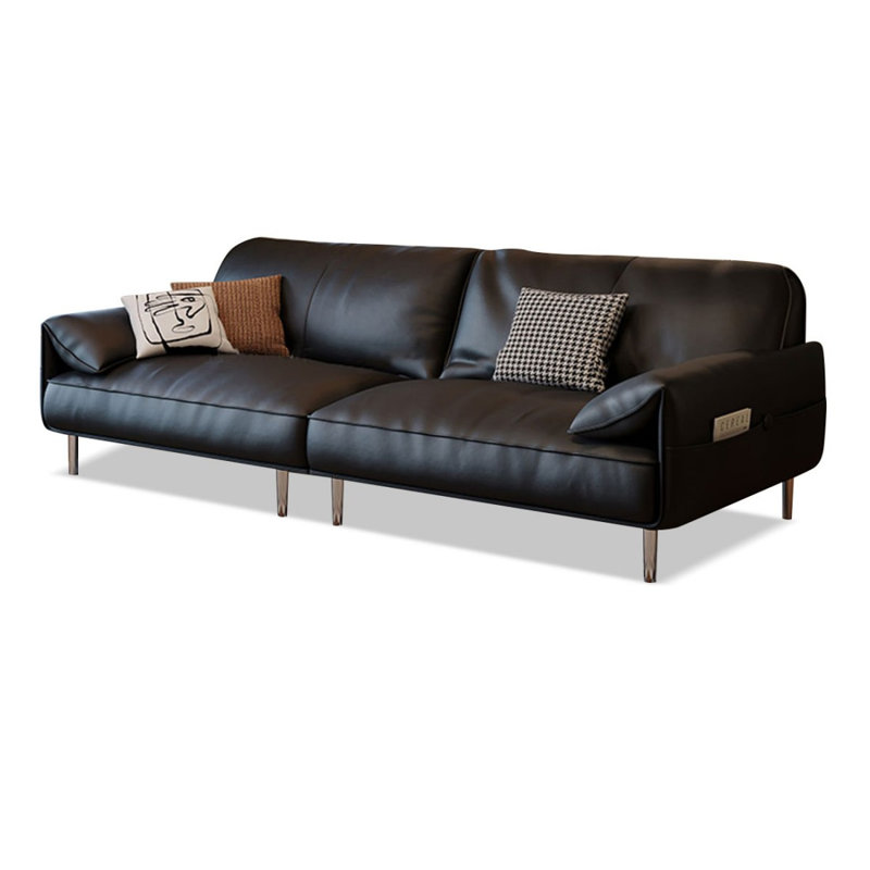 Black Genuine Leather Modular Sofa cushion couch, 34.25" H x 108.27" W x 35.43" D, Black
