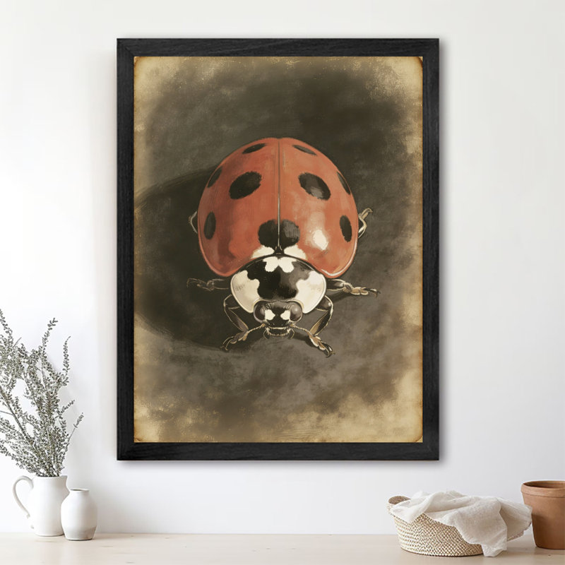 Art encadré noir, coccinelle, impression rétro, H 11 po x l 9 po