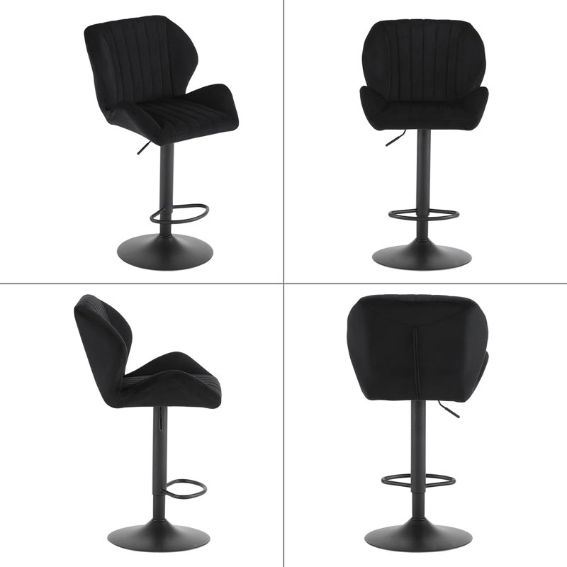 Trikomo Swivel Upholstered Adjustable Height Counter Stool with Metal Frame, Black