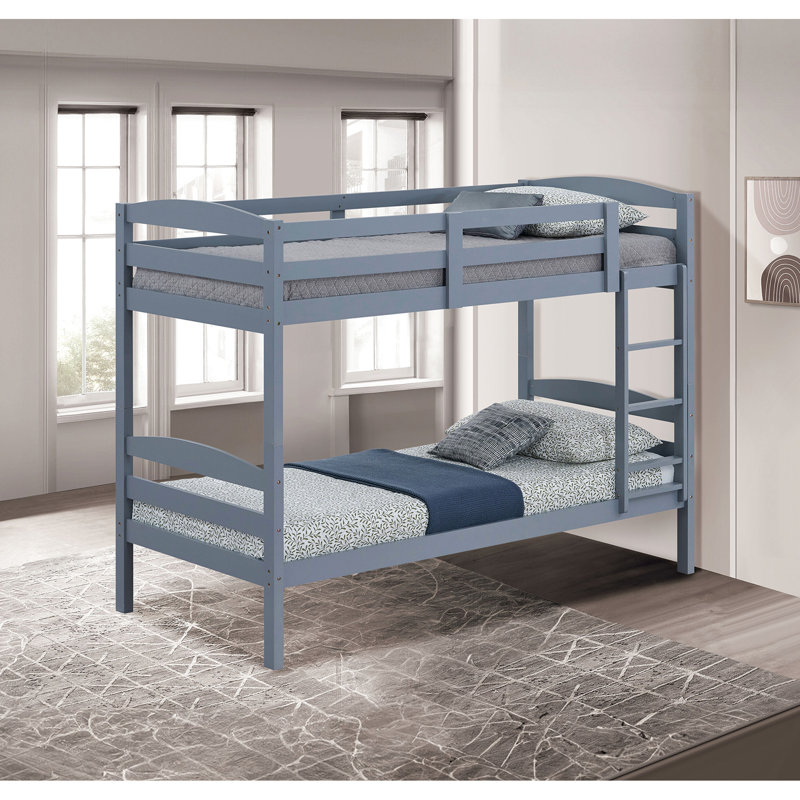 Twin Over Bunk Bed, Gray With Arch Slat Design Transitional, Solid And Engineered Wood, Joint System, 42.5 Inches Deep For Bedroom Setup Gray, Transitional Style, 79 Wide Arrangement