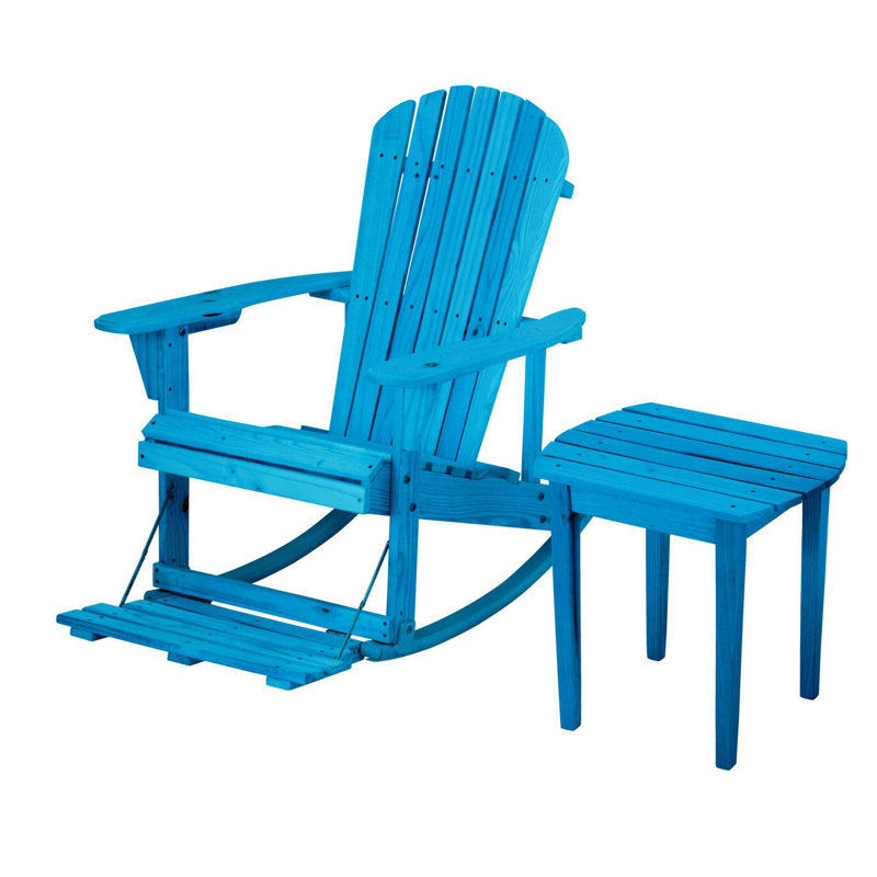 Chaise d'extérieur en bois massif à bascule Boneau, Bleu ciel