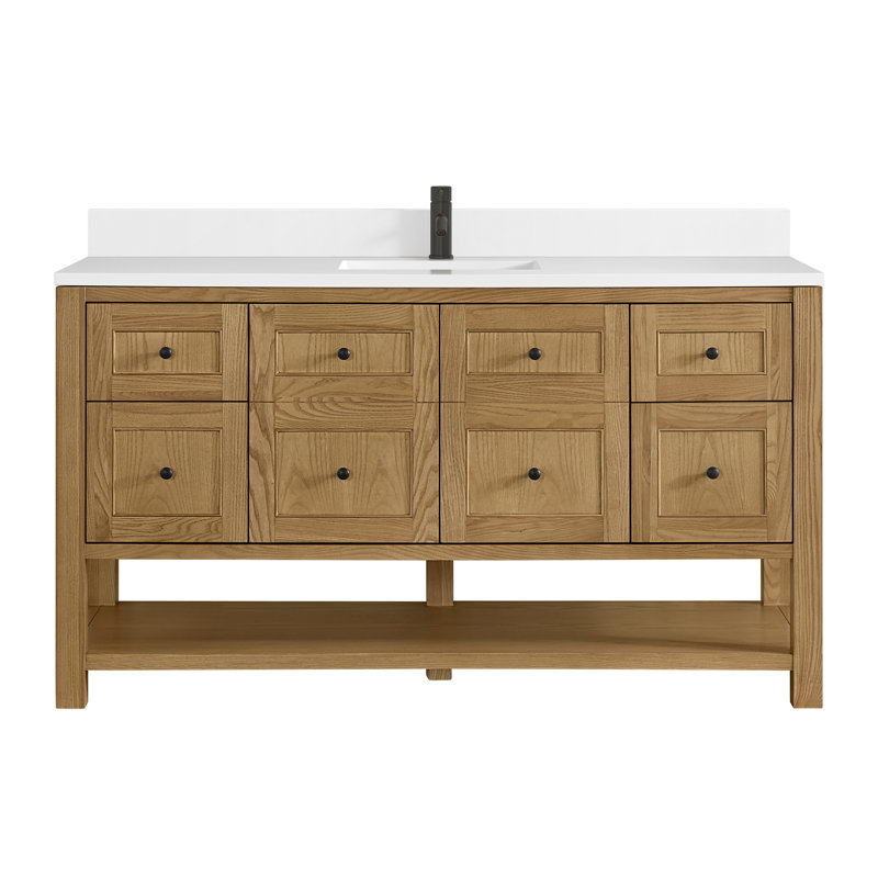 Breckenridge 60'' W Single Vanity, Single Hole, White Zeus Silestone, Light Natural Oak