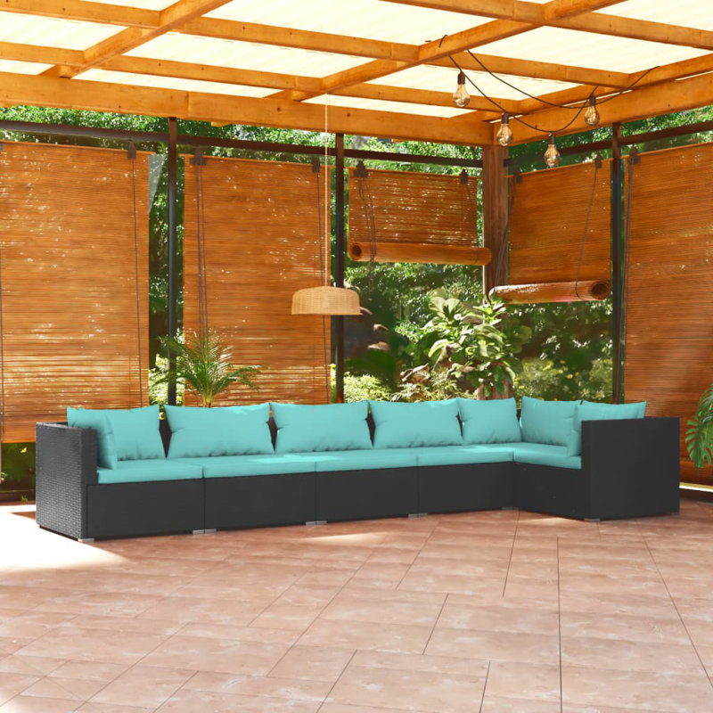 Ensemble modulaire de patio de 27,6 po de largeur avec coussins, Bleu mer, Noir
