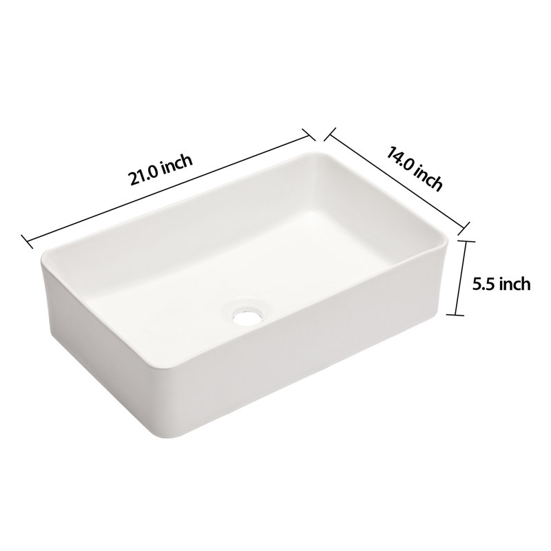 Lavabo vasque de salle de bain en céramique blanche de 21 po x 14 po - Conception moderne avec trou central de 1 3/4 po et construction facile d'entretien de qualité épurée Élégante apparence généreuse résistante aux taches