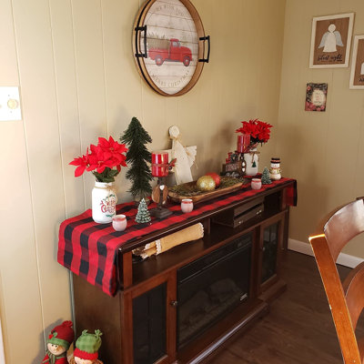 13X84 Inch Red And Black Plaid Table Runner, 2 Pack