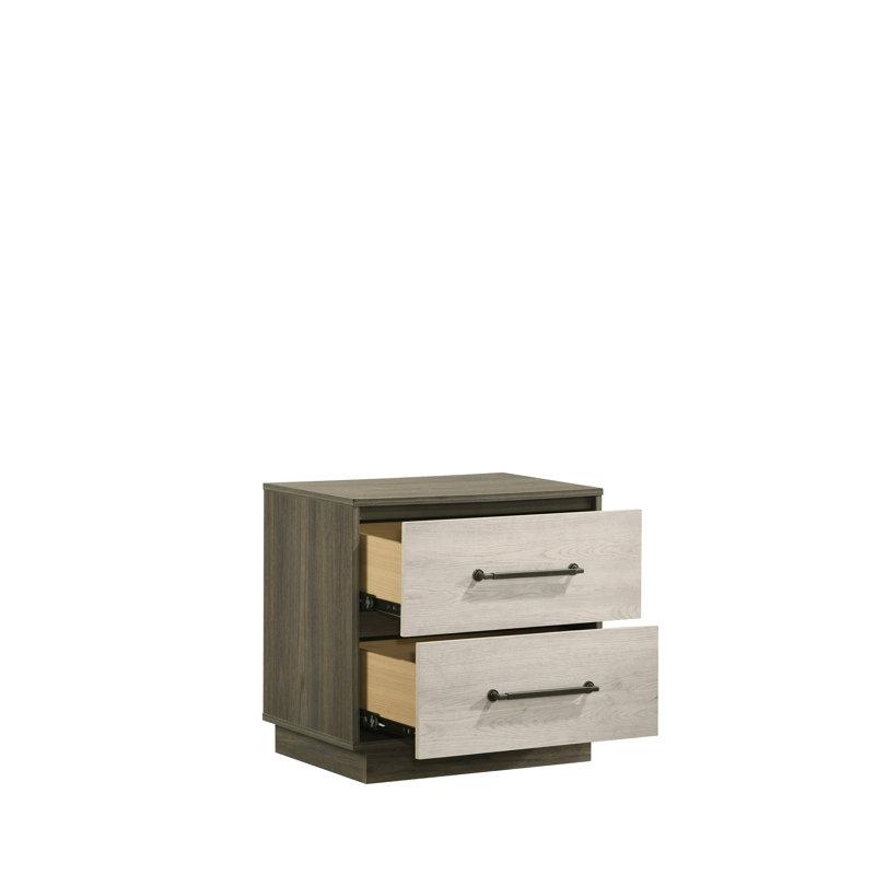 Table de chevet moderne avec 2 tiroirs - Beige et brun