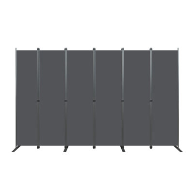 Paravent 6 panneaux d'intimité l 120 po x H 71 po pour l'espace intérieur, structure en métal robuste et cloison autoportante en tissu de polyester pour la chambre à coucher, le bureau et le salon - noir et gris