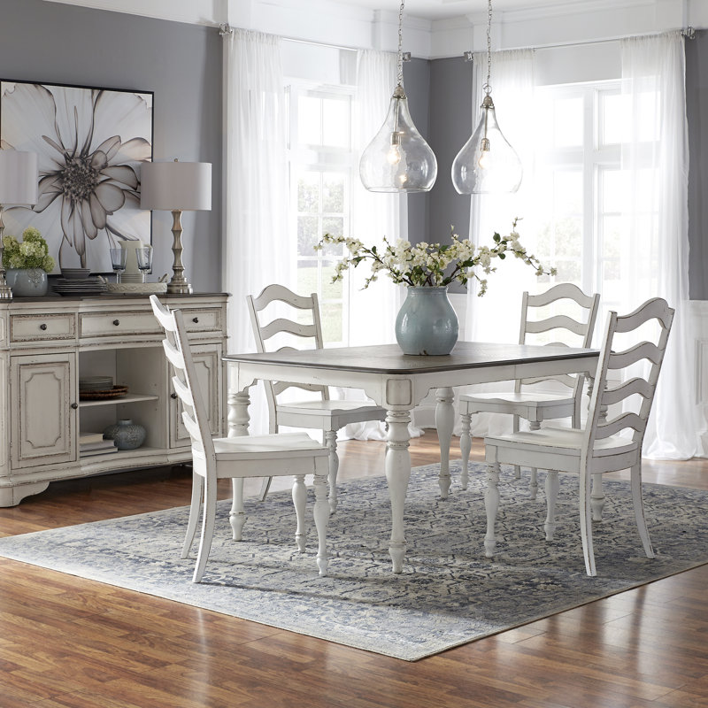 Silvestre 6 Person Rectangular Dining Table Set w/ Ladder Back Side Chairs