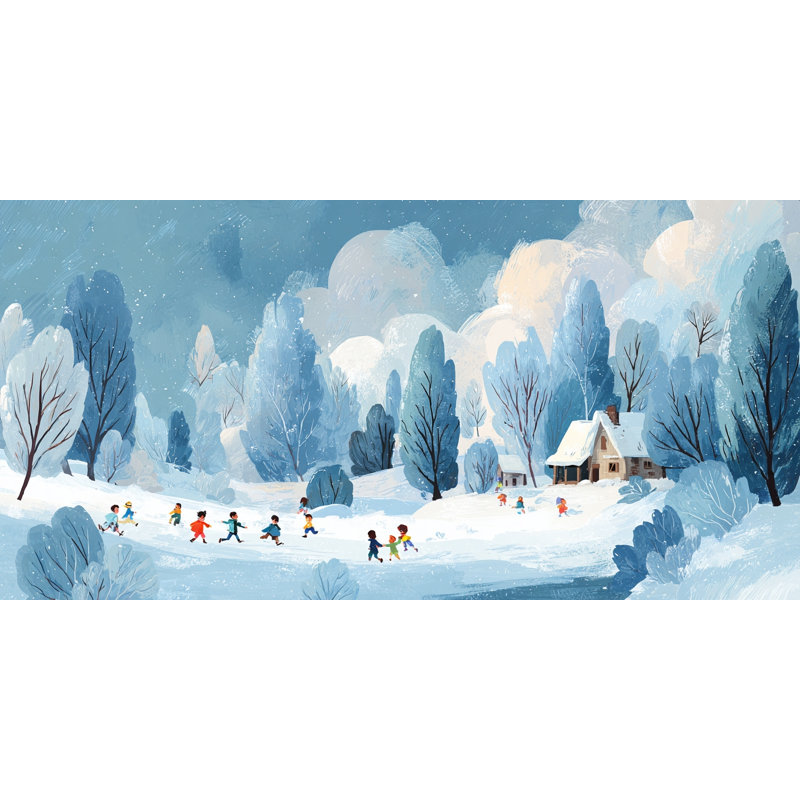 «Children Winter Run», art mural sur toile tendue, H 27,5 po x l 55 po