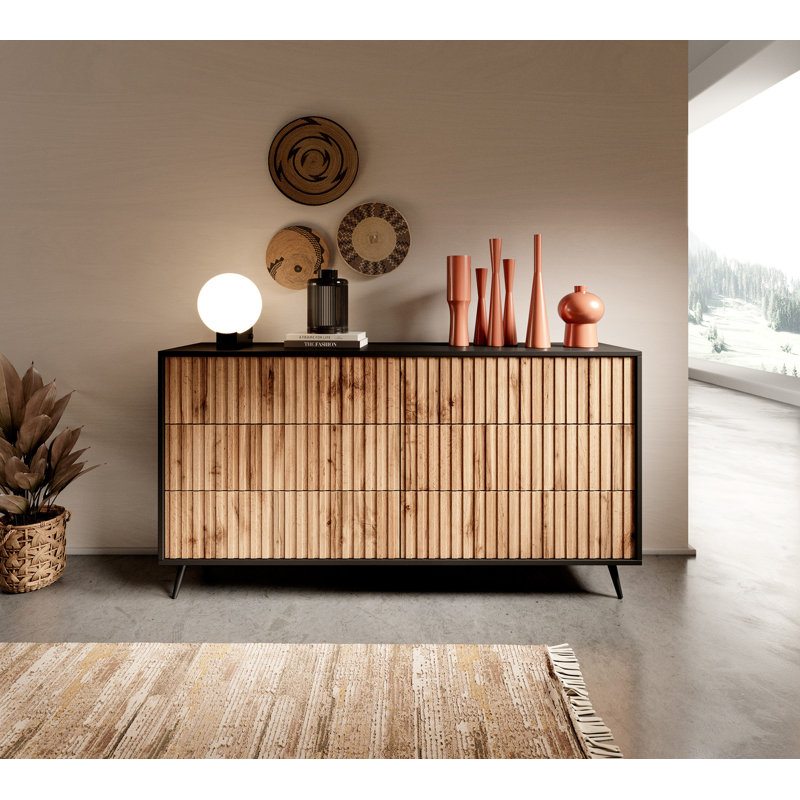 Stobie 6 - Drawer Chest of Drawers, Black/Oak