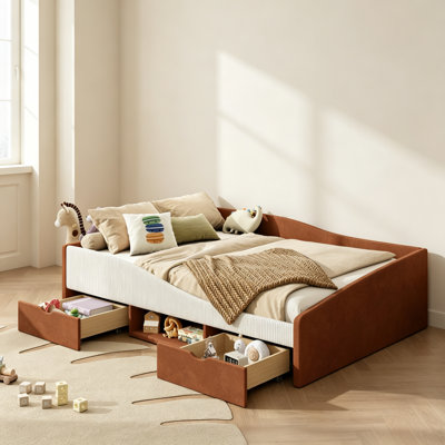 Upholstered Daybed Frame with 2 Storage Drawers