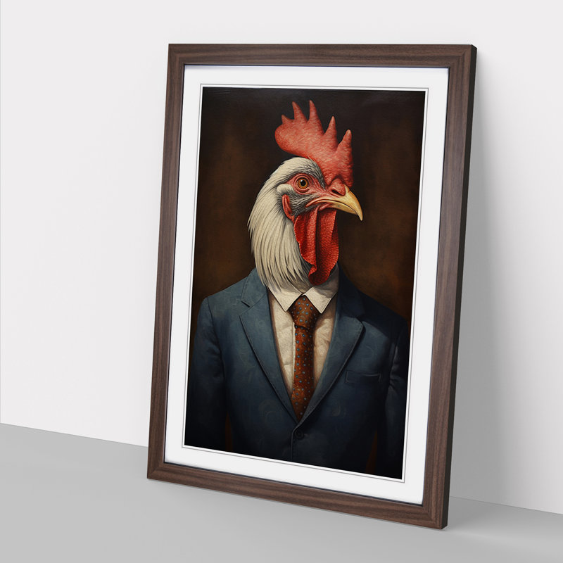 Rooster Dadaism - Framed Print, 34cm H x 25cm W x 2cm D, Walnut