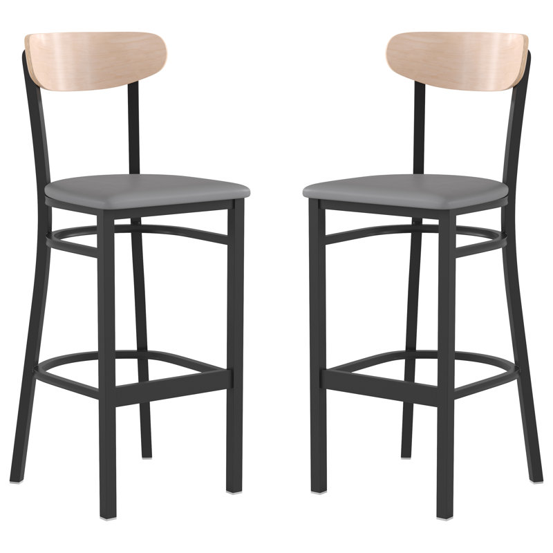 Tabouret de bar en métal Everlena, Bouleau naturel, Gris