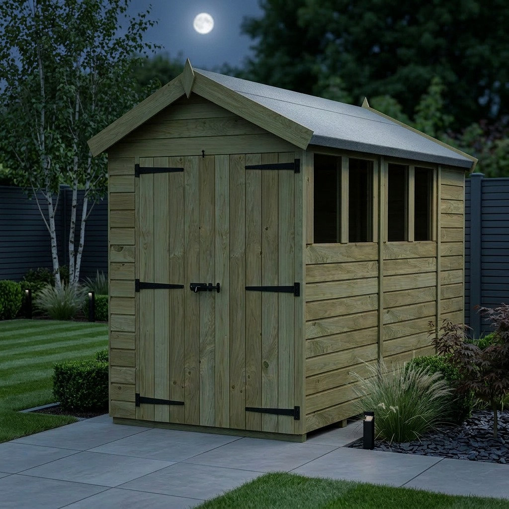 Total Sheds 6ft x 11ft Apex Garden Shed - Double Door - With Windows - Pressure Treated Timber - UK Manufactured