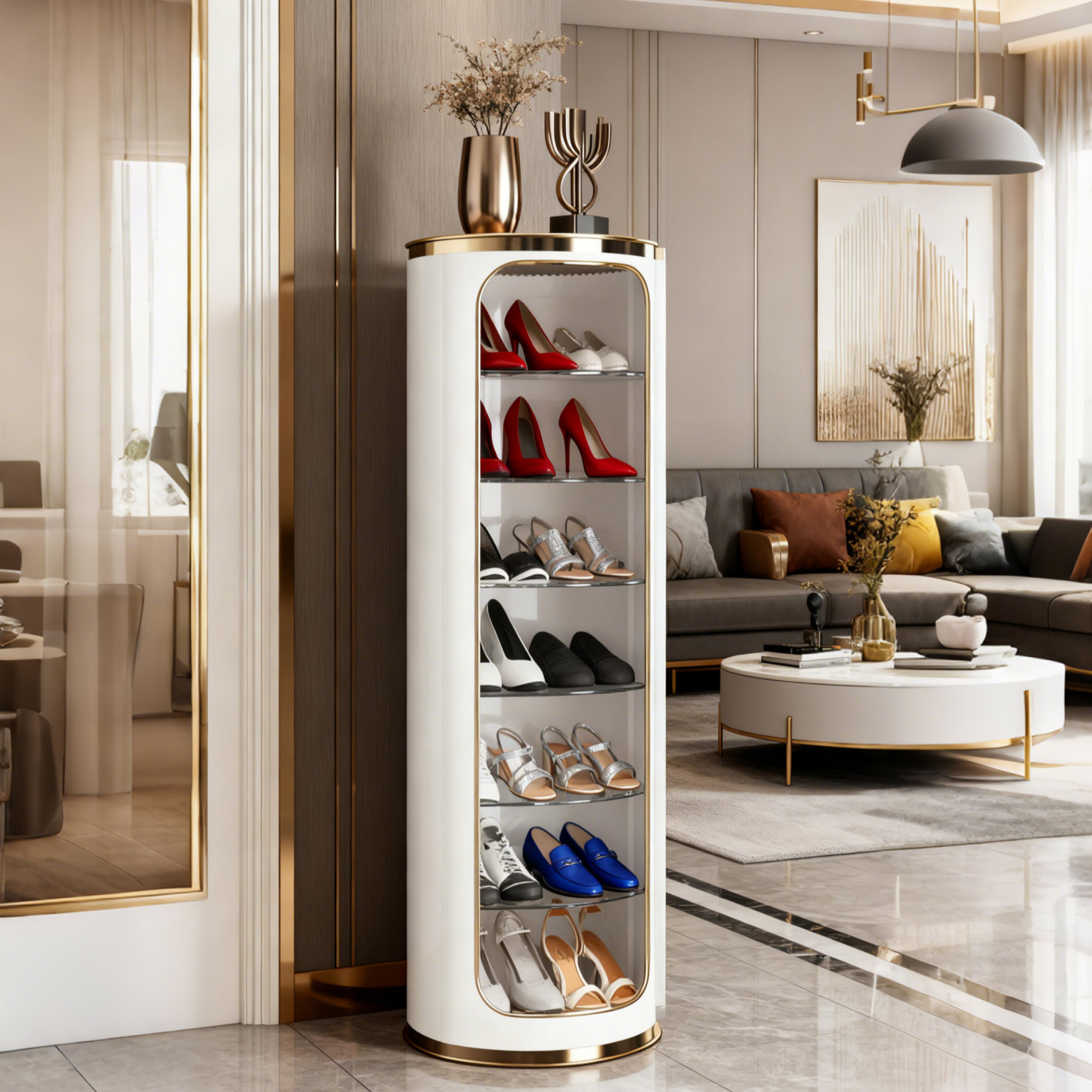 Everly Quinn 360° Rotating Shoe Cabinet, Tiers Shoe Rack For