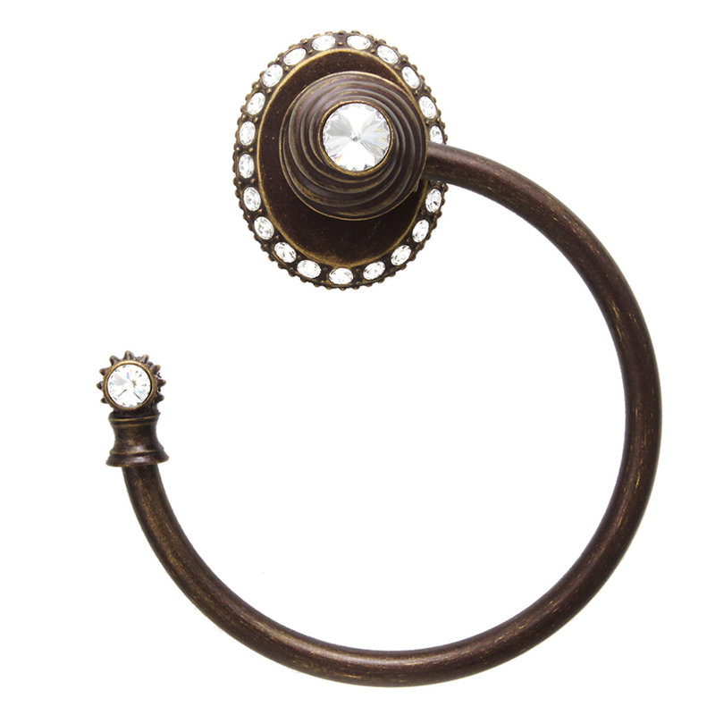 Caché ll large swing towel smooth ring left with 42 rivoli Swarovski Clear Crystals in Antique Brass, Antique Brass