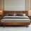 Structure de lit Harmony en bois massif de style plateforme avec tête de lit sculptée, style Mid-Century moderne, aucun sommier nécessaire, assemblage d'outils intelligents, capacité de 800 lb