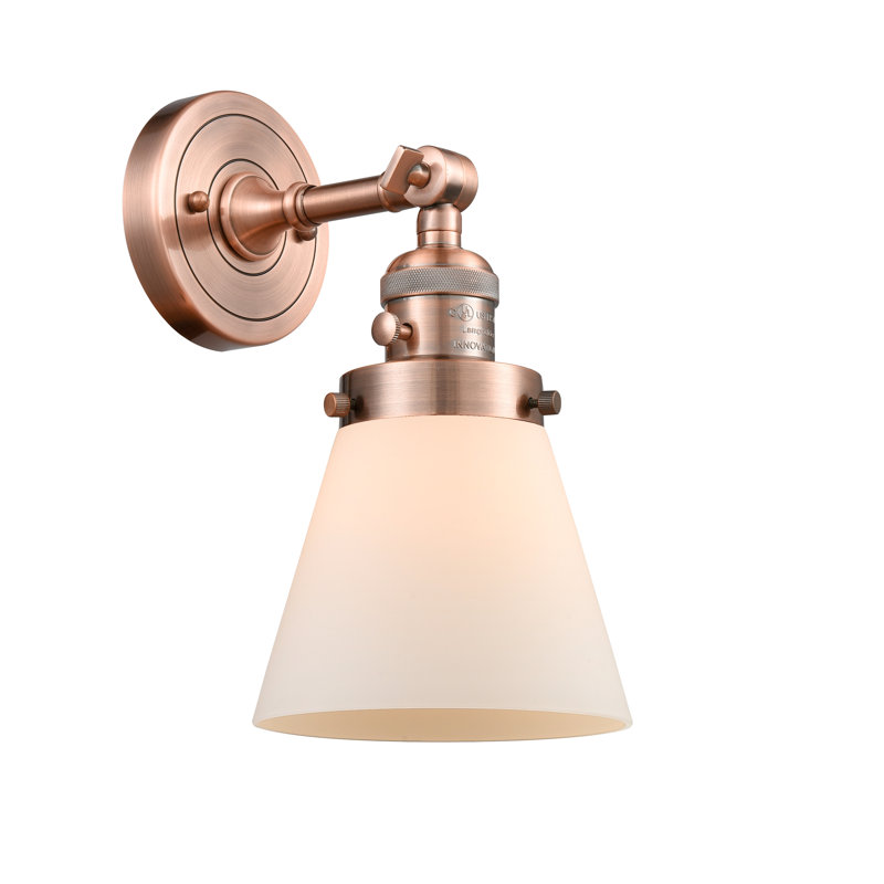 Applique murale 1 lumière Cone, Boîtier blanc mat, Cuivre antique, Ampoule non incluse