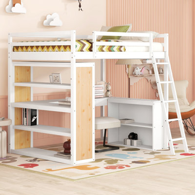 Loft Bed with L-Shaped Desk and Storage Bookcase by Harriet Bee