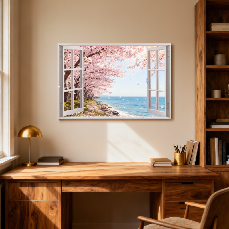 Scène de fenêtre paysage et nature, H 12 po x l 18 po