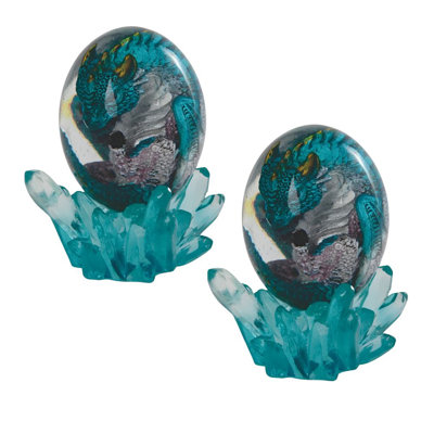 "2-PC Set" ICE ARMOR 5"H Blue Dragon in Arcylic Egg with Faux Crystal Figurine Figurine Statue Ornament Home/Room Decor and Perfect Gift Ideas for House Warming, Holidays and Birthdays Great Collectible Addition