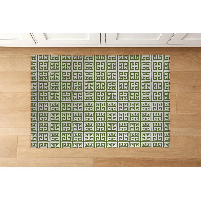 Tapis de cuisine à profil bas Cuddle Key, Rectangle 3' x 5', Olive Green Geometric