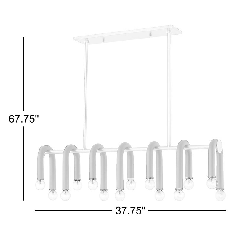 Luminaire suspendu linéaire à 14 lumières pour îlot de cuisine Rhea, Nickel poli