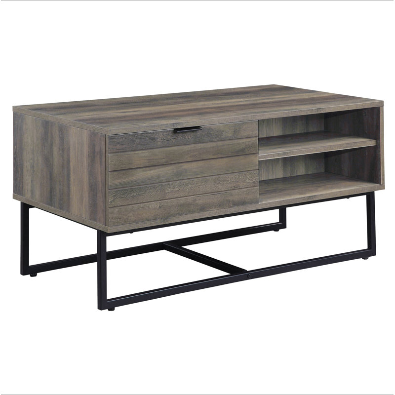 Rustic Oak And Black Coffee Table With Open Storage