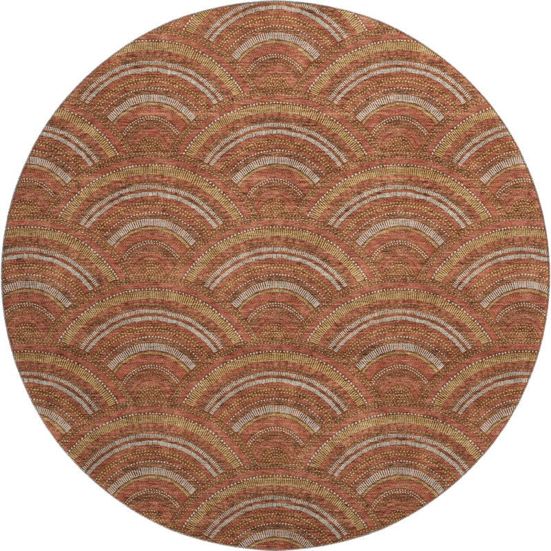 Premium Machine Washable Prisco Paprika Rug, Round 8'