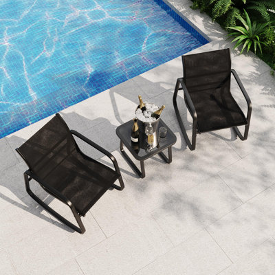 Rocking Patio Bistro Set, Outdoor Table and Chairs 3-Piece, Space Saving Patio Furniture Set with Textilene Mesh, Rust-Resistant Metal Frame, Durable for Garden, Lawn, Yard, Balcony