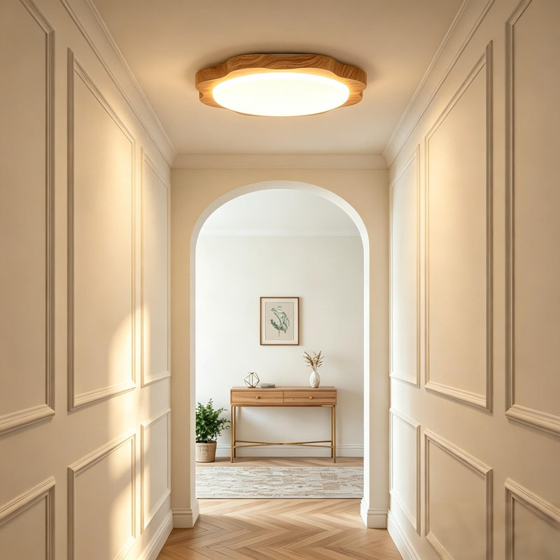 Plafonnier encastré moderne en bois 1 lumière DEL pour chambre LumiLux