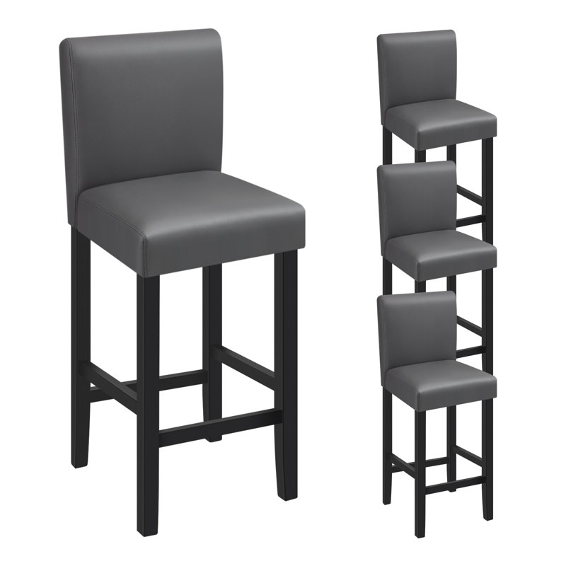 Ambriz Upholstered and Faux Leather Bar Stool with Solid Wood Frame, Grey