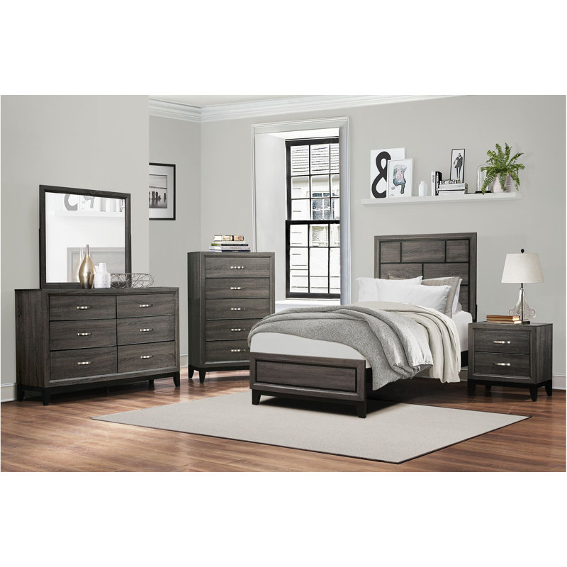 Ensemble de chambre à coucher avec plateforme en bois nickel 5 et 1 Rodelfo, Double