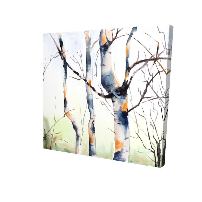 Trois petits bouleaux - Toile de paysage bleue pour la décoration intérieure